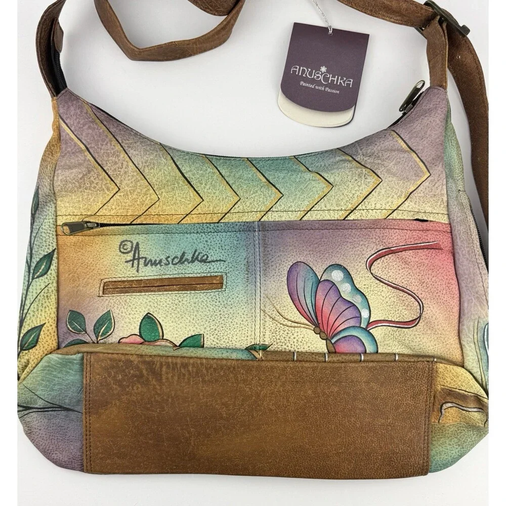 Anuschka Leather Handpainted Butterfly Floral Purse Handbag/Wristlet/Wallet NEW